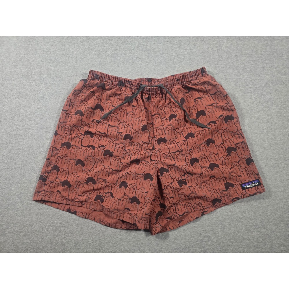 Patagonia Baggies Shorts Mens Medium Rust Orange Walrus Print 5" Inseam 57021